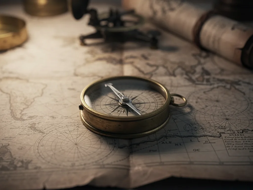 Antique navigation tools signifying the start of a digital adventure