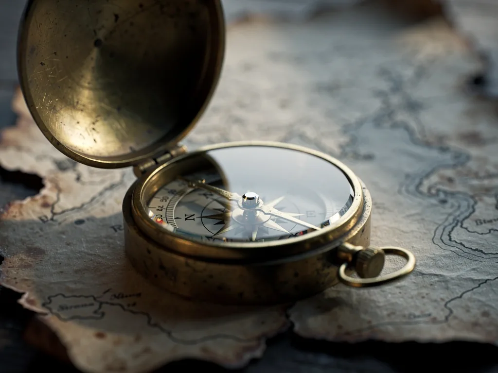Antique compass on parchment