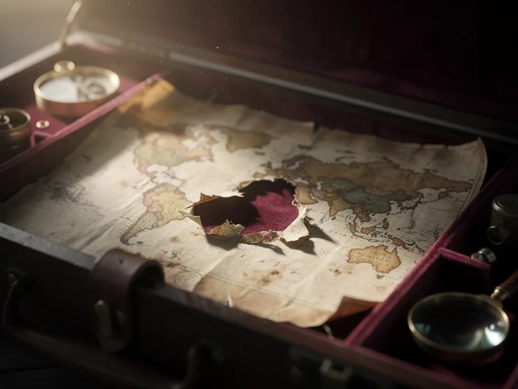A torn map representing a missing discovery path